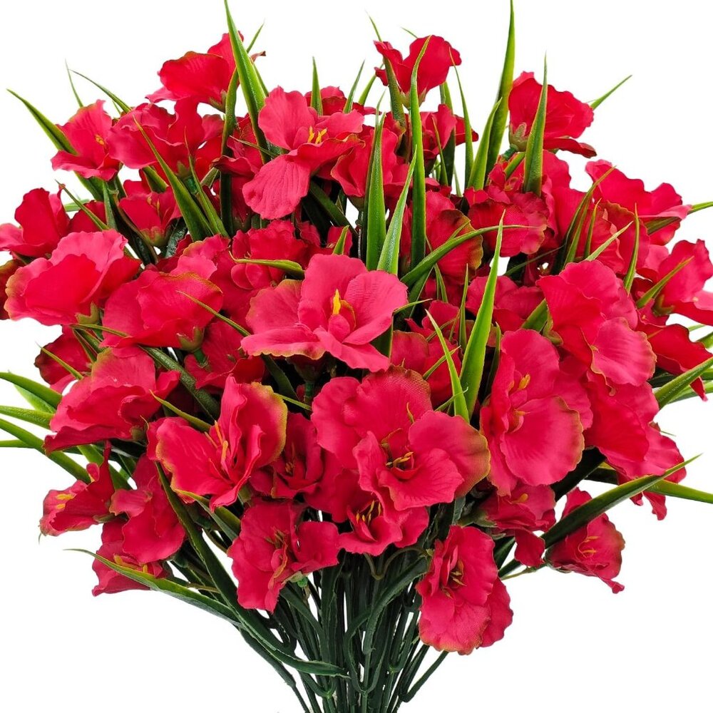 8-Bundles Red Artificial Faux Silk Flowers Front Porch Pot Plants Home Decor